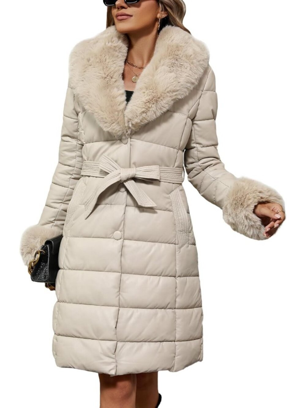 Stylish Women's Quilted Faux Leather Long Winter Puffer Coat - Warm & Trendy
